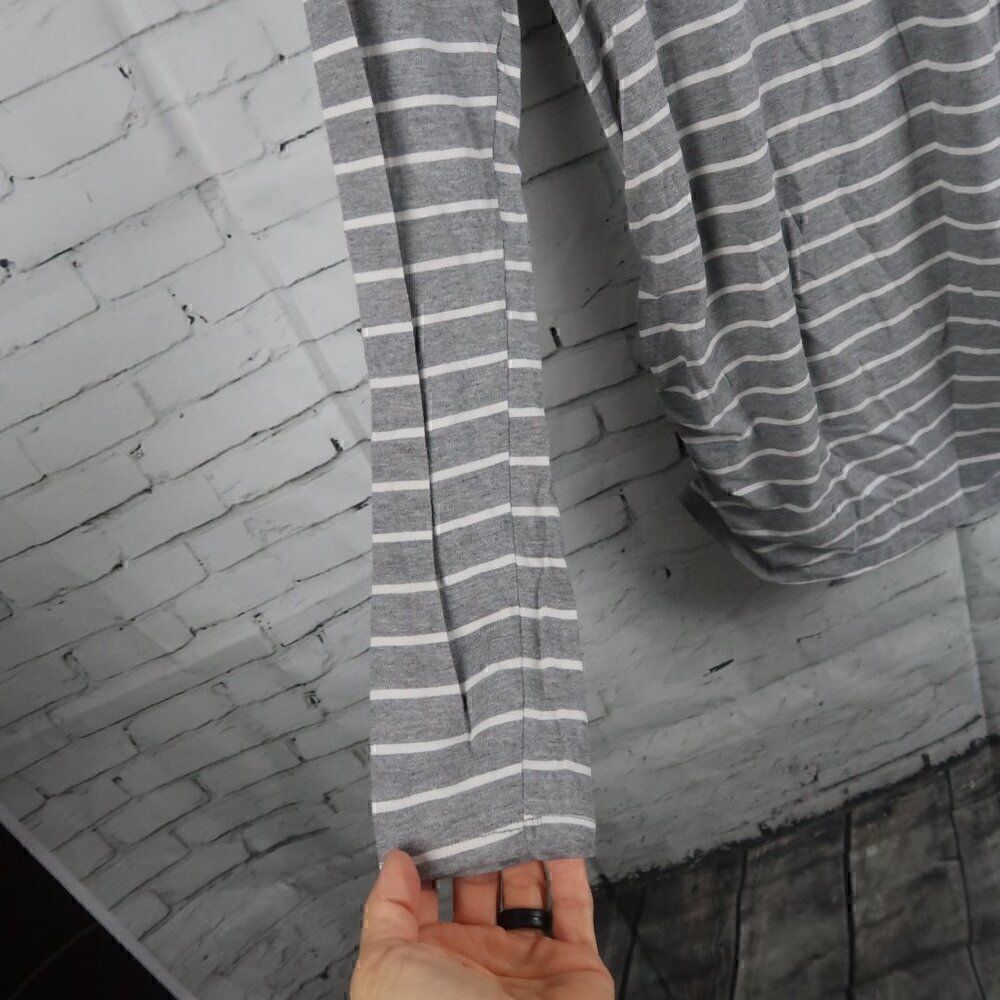 BUMPSTART GREY & WHITE STRIPE LONG SLEEVE ROUND SCOOP NECK MATERNITY TOP SIZE M - Picture 5 of 7